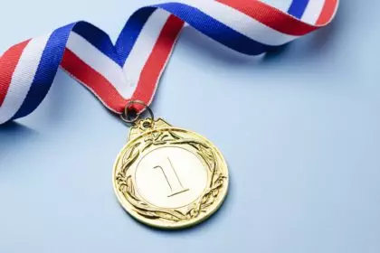 Gold medal 1 place with a ribbon